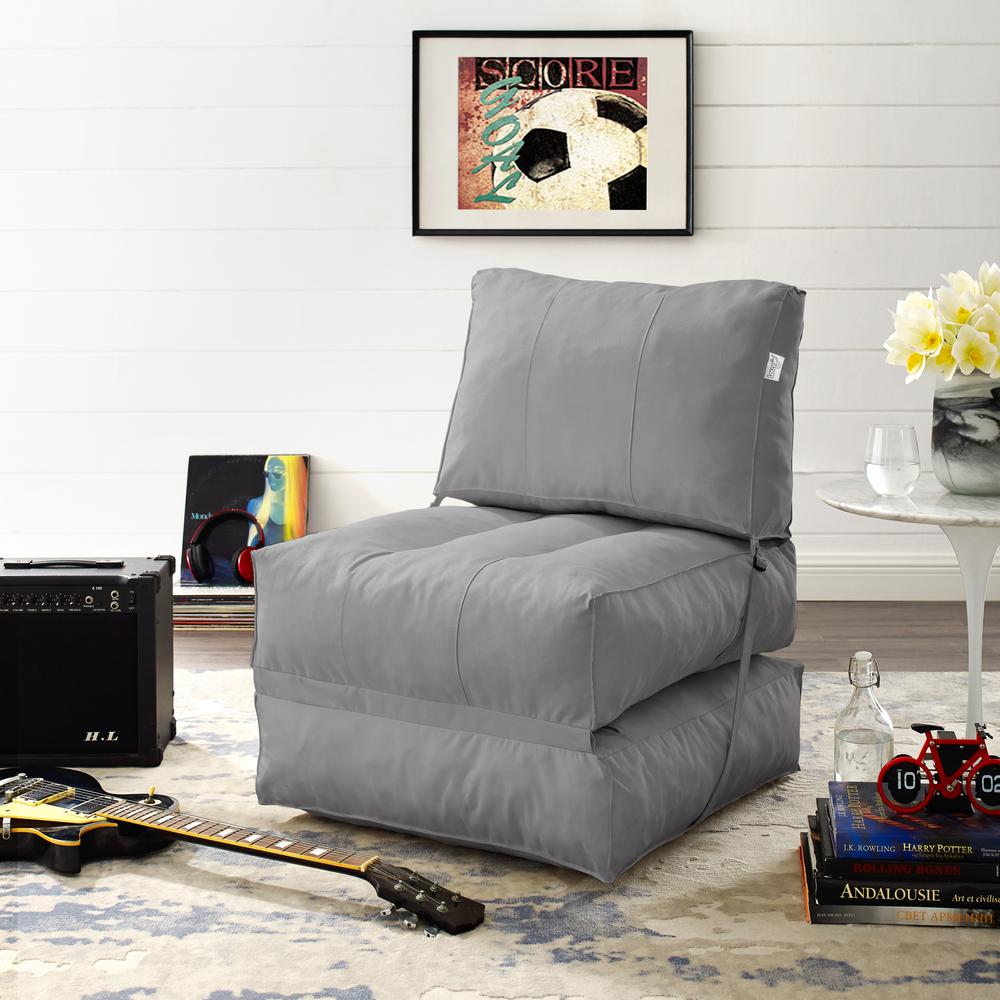 Loungie Cloudy Light Grey Bean Bag Lounger Chair Convertible Nylon Foam Sleeper-BB143-28LG-HD 