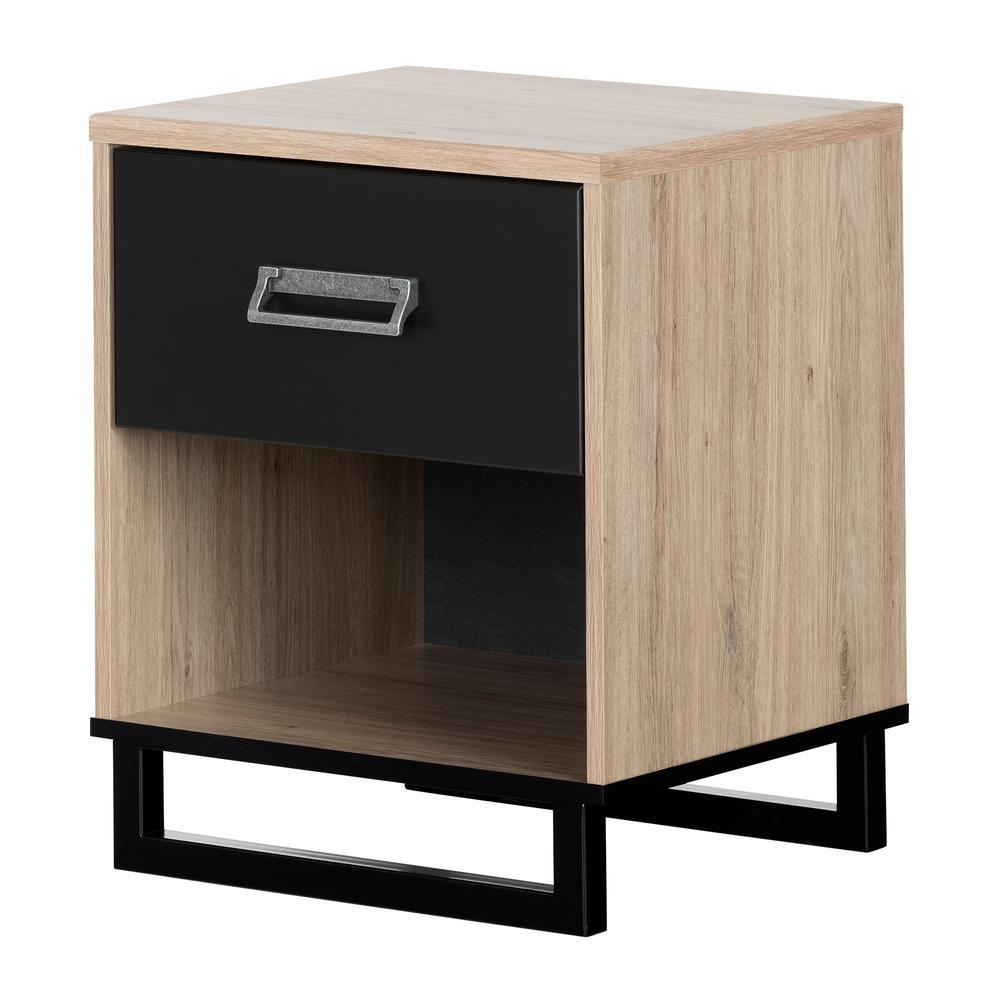 South Shore Induzy 1 Drawer Rustic Oak And Matte Black Nightstand