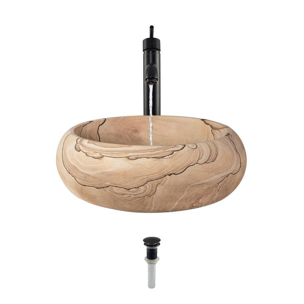 Mr Direct Stone Vessel Sink In Sandstone With 718 Faucet And Pop Up Drain In Antique Bronze 869 718 Abr The Home Depot