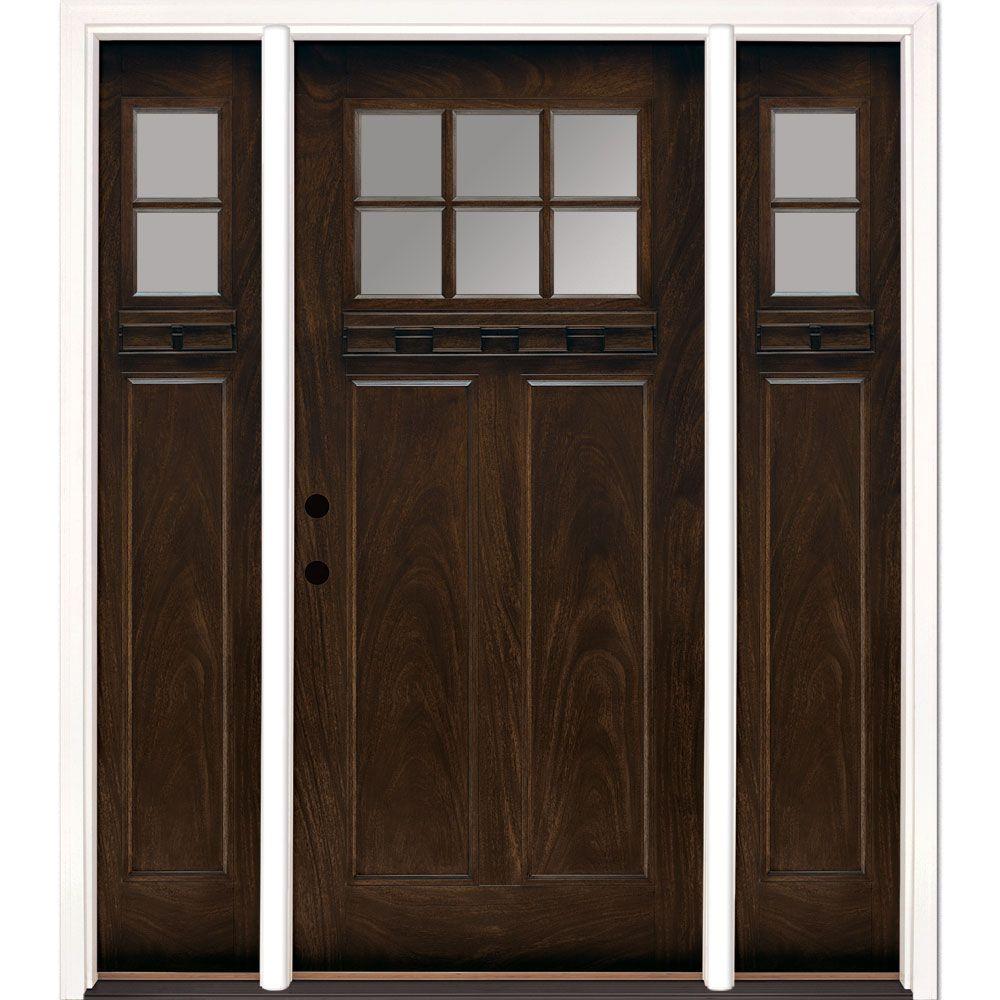 Feather River Doors 63 5 In X81 625 In 6 Lt Clear Craftsman Stained Chestnut Mahogany Right Hand Fiberglass Prehung Front Door W Sidelites Ff3791 3a6 The Home Depot
