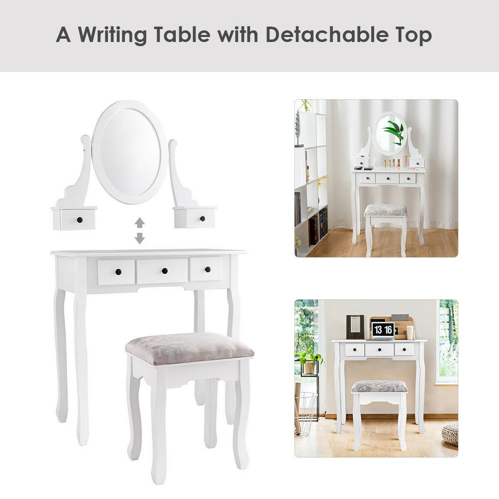 Costway 2 Piece White Makeup Desk Vanity Dressing Table Set With