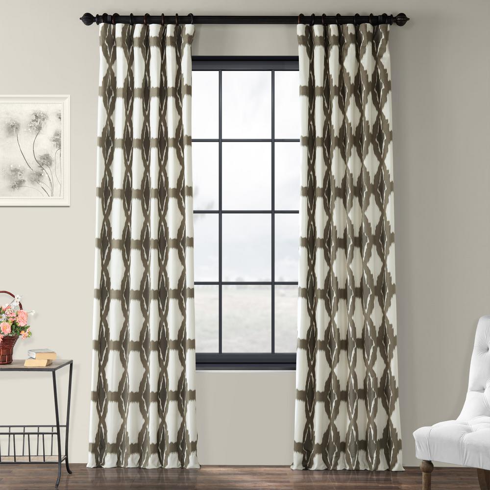 Exclusive Fabrics Furnishings Sorong Gray Room Darkening Printed Cotton Curtain 50 In W X 108 In L