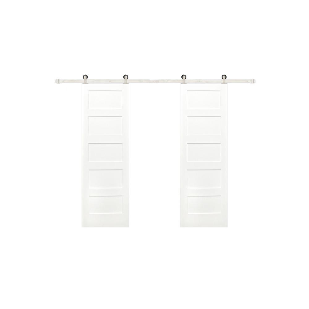 Pacific Entries 48 In X 80 In 5 Panel Solid Core Primed Pine