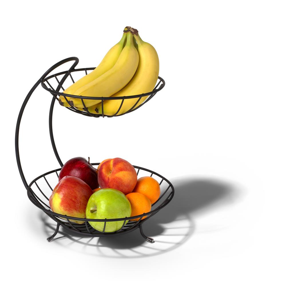 Black 2 Metal Tier Server Fruit Vegetable Bowl Basket Storage Black 2 Metal Tier Server Fruit Vegetable Bowl Basket Storage Organizer Home New