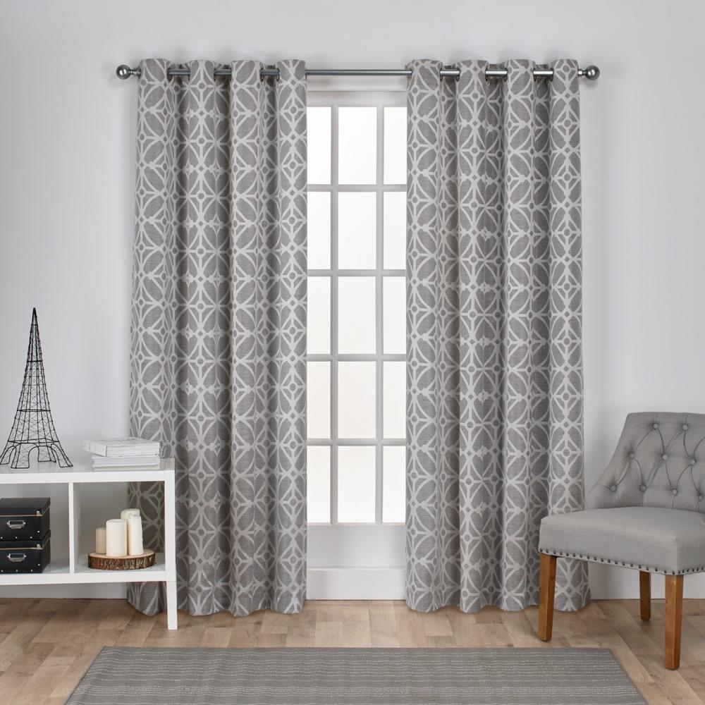 Baroque Dove Grey Textured Linen Look Jacquard Grommet Top Window