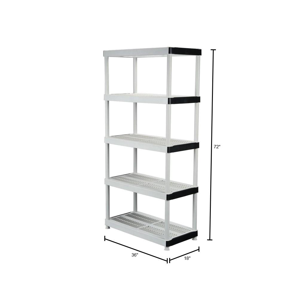 Hdx Gray 5 Tier Plastic Garage Storage Shelving Unit 36 In W X 72 In H X 18 In D The Home Depot