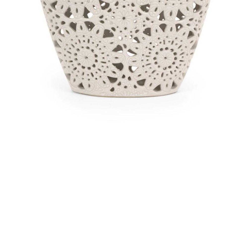 Benjara Decorous Cream Urn Shaped Vase In Eyecatchy Open Cut Work
