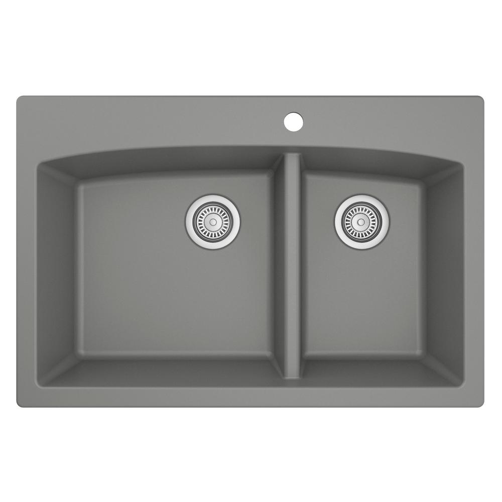 Karran DropIn Quartz Composite 33 in. 1Hole 60/40 Double Bowl Kitchen Sink in GreyQT711GR