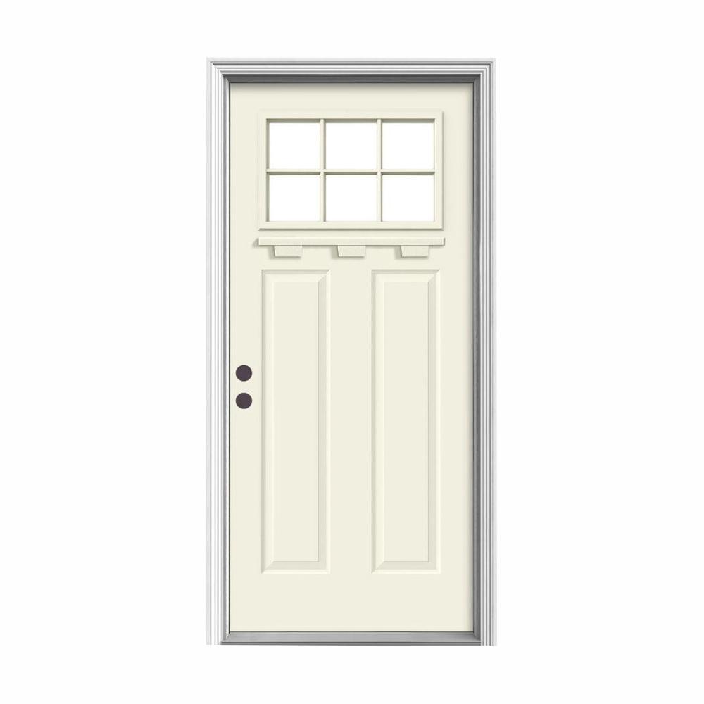 Jeld Wen 36 In X 80 In 6 Lite Craftsman Vanilla Painted Steel
