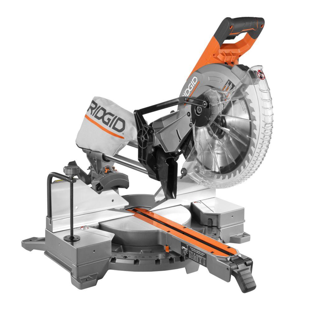 RIDGID 15 Amp Corded 12 in. Dual Bevel Sliding Miter Saw with 70 m ...