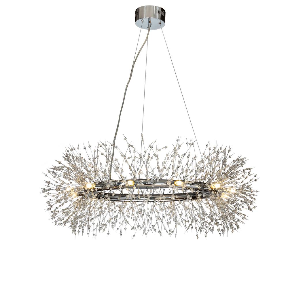 Interior Stainless Steel Crystal Firework Chandelier 12Lights Bulb Included Round Pendant