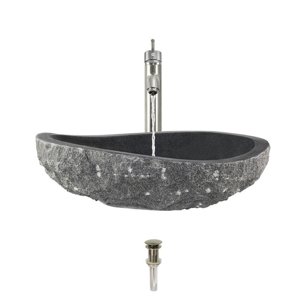 Mr Direct Stone Vessel Sink In Impala Black Granite With 718 Faucet And Pop Up Drain Brushed Nickel
