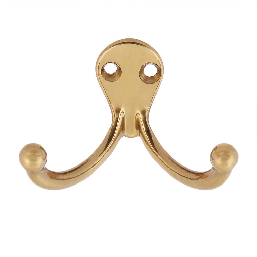 idh by St. Simons Solid Brass Double Hook in Polished Brass17016003 The Home Depot