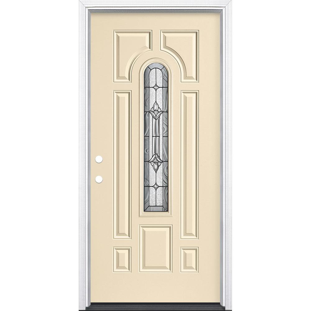 Masonite 36 In X 80 In Providence Center Arch Right Hand Inswing Painted Steel Prehung Front Exterior Door With Brickmold