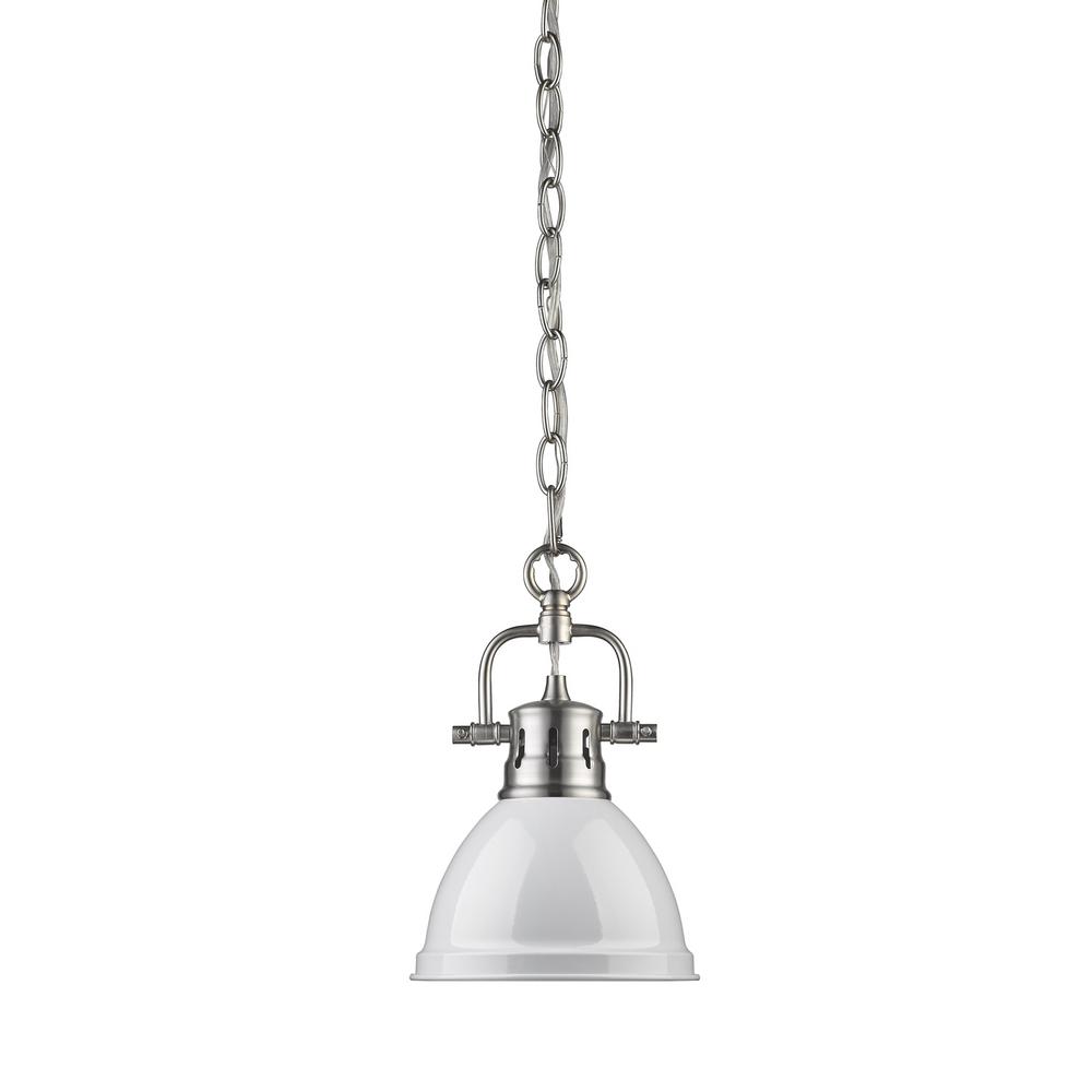 Golden Lighting Duncan 1 Light Pewter Mini Pendant With White Shade Golden Lighting Duncan 1 Light Pewter Mini Pendant With White Shade Chain