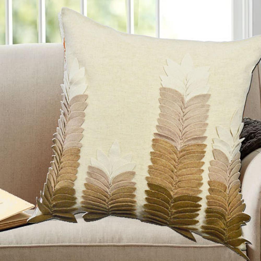 Leaves Beige Floral Down Alternative 18 In X 18 In Throw Pillow