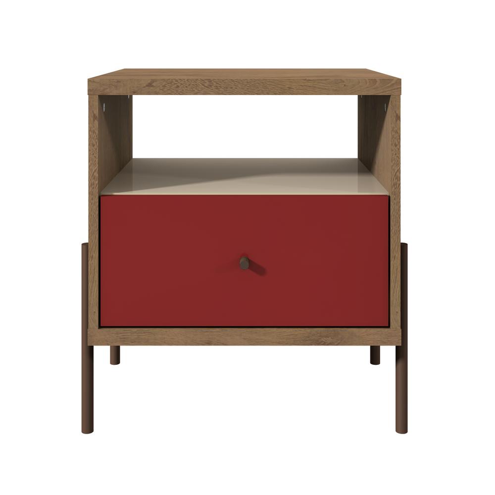 Manhattan Comfort Joy 1 Drawer Red Off White And Oak Nightstand 350481 The Home Depot