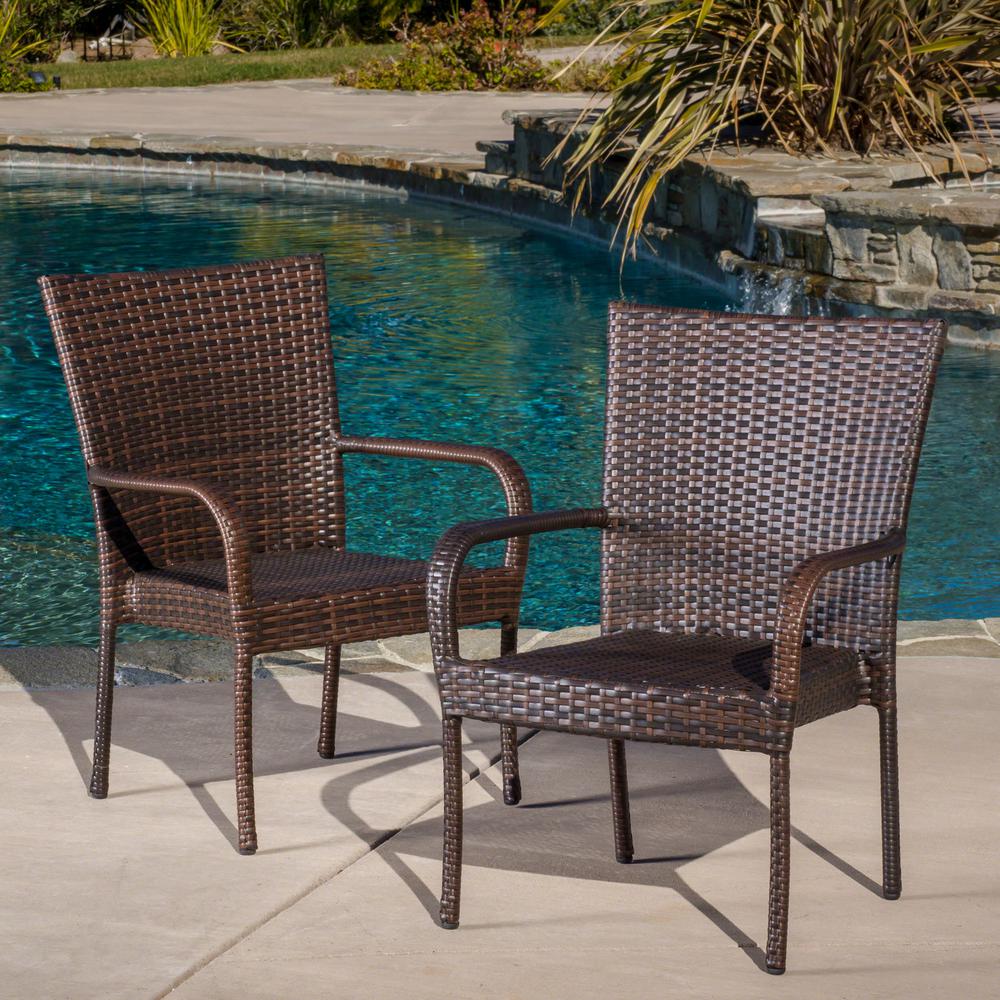 Noble House Multi Brown Stackable Wicker Outdoor Dining ...