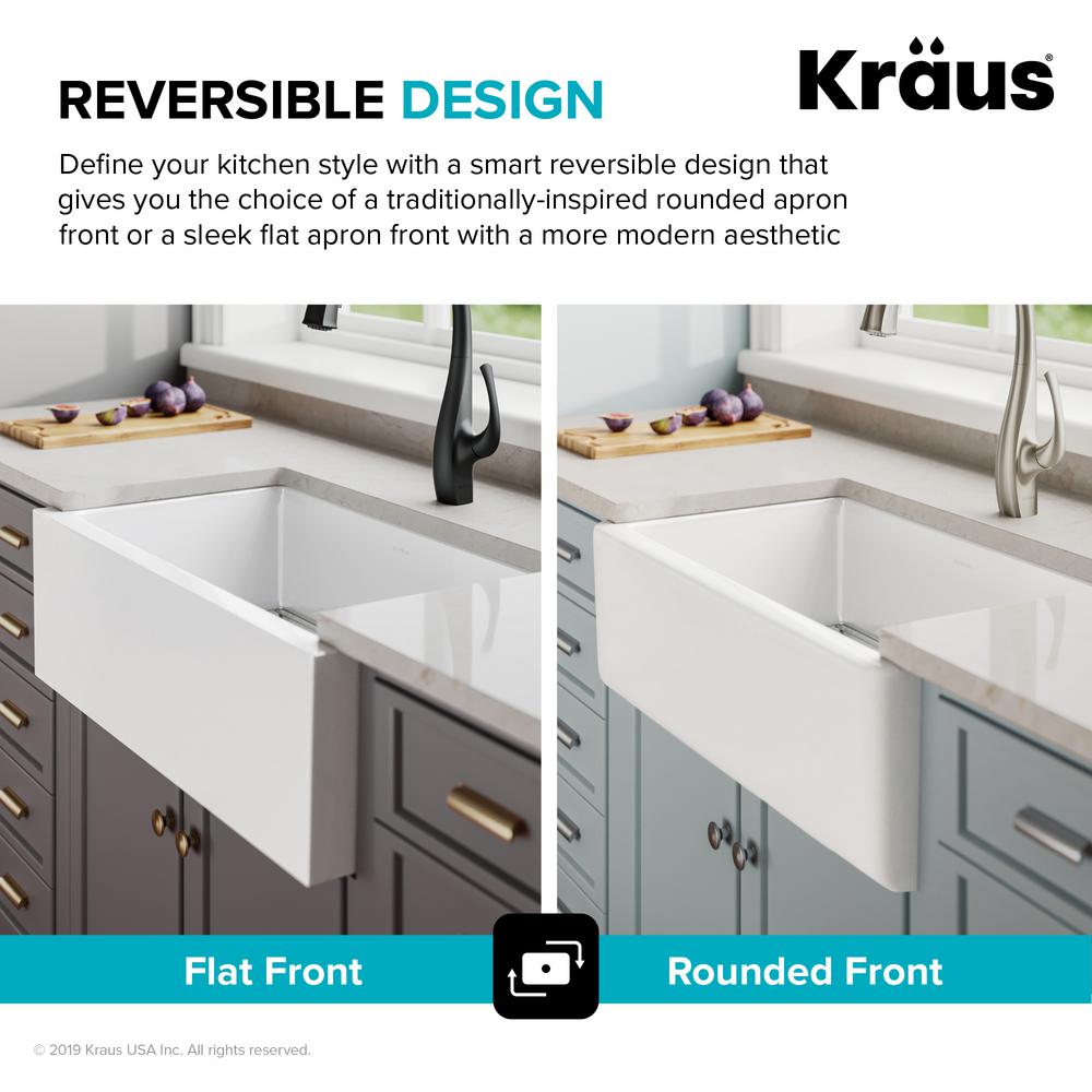 Kraus Turino Reversible Farmhouse A Front Fireclay 33 In Single Bowl Kitchen Sink With Bottom Grid Gloss White Kfr1 33gwh The Home Depot Kraus Turino Reversible Farmhouse A, Kraus Farmhouse Sink