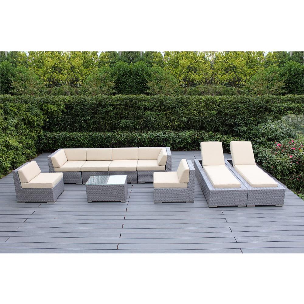Ohana Depot Gray 9 Piece Wicker Patio Combo Conversation Set With Supercrylic Beige Cushions Pnc902gr Be The Home - Resin Wicker Outdoor Patio Furniture Set 9 Piece Ohana Depot Gray 9 Piece Wicker Patio Combo Conversation Set With Supercrylic Beige Cushions Pnc902gr Be The Home - Resin Wicker Outdoor Patio Furniture Set 9 Piece
