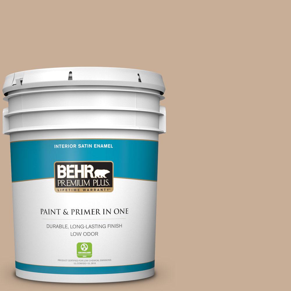 BEHR PREMIUM PLUS 5 gal. 280E3 Toasted Wheat Satin Enamel Low Odor