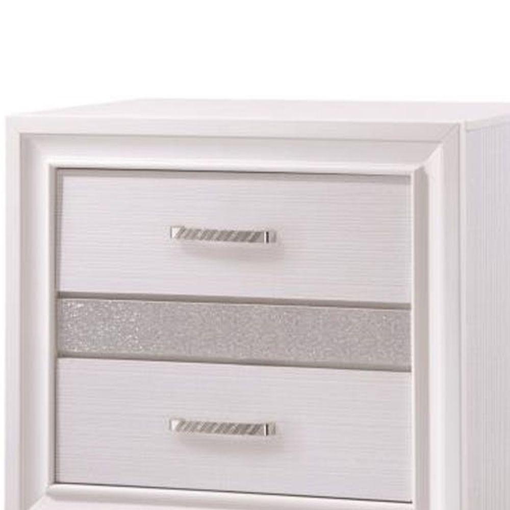 Benjara Transitional 2 Drawer Wooden White Nightstand With Hidden