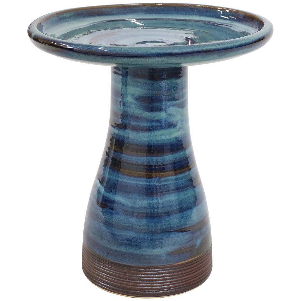 Sunnydaze Decor DuoTone Galaxy Blue Ceramic Bird Bath, UV/Frost