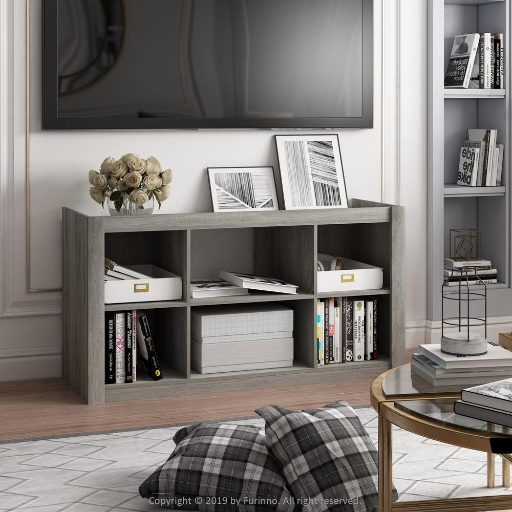 Furinno Fowler French Oak Grey Multipurpose Bookshelves Tv Stand