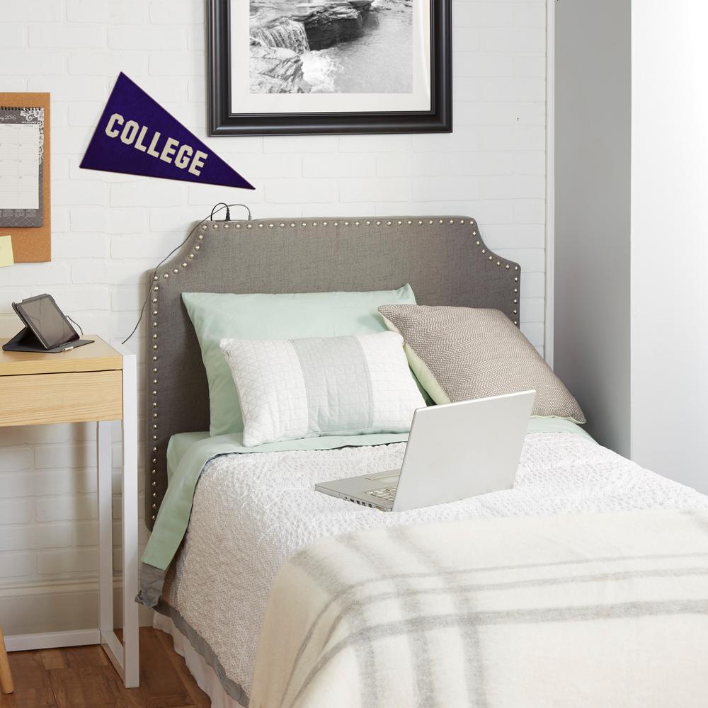 silver headboard with lights