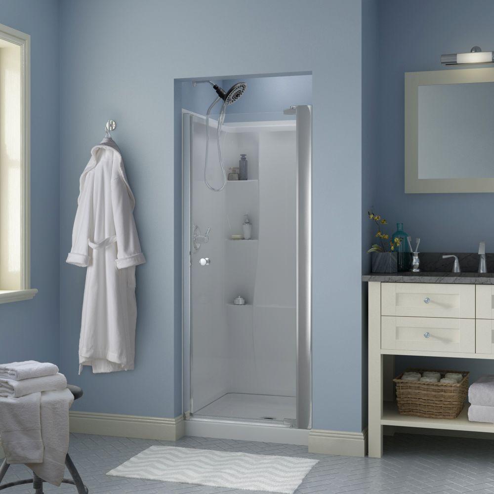 Delta Silverton 36 In X 64 3 4 In Semi Frameless Contemporary Pivot Shower Door In Chrome With