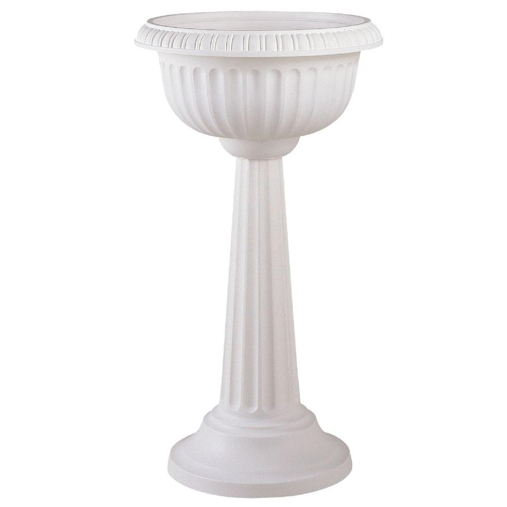 Bloem 18 in. x 31-1/2 in. White Plastic Grecian Pedestal Urn-GU180-10