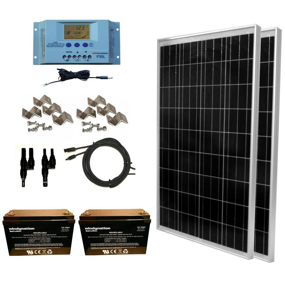 Windynation 200 Watt Off Grid Polycrystalline Solar Panel Kit With 12 Volt Agm Deep Cycle Battery