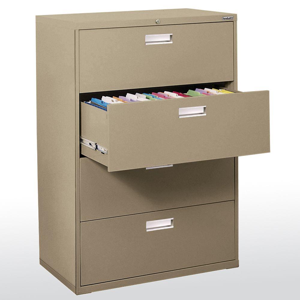 Sandusky 600 Series 36 In W 4 Drawer Lateral File Cabinet In Tropic Sand Lf6a364 04 The Home Depot