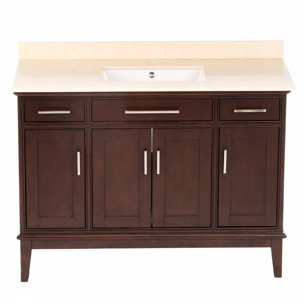 Wyndham Collection Hatton 48 in. Vanity in Dark Chestnut with Marble