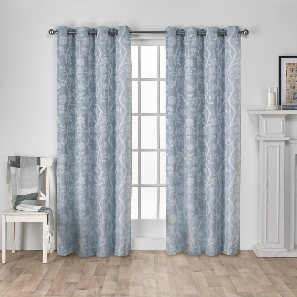 Lamont 54 in. W x 108 in. L Jacquard Grommet Top Curtain Panel in Steel