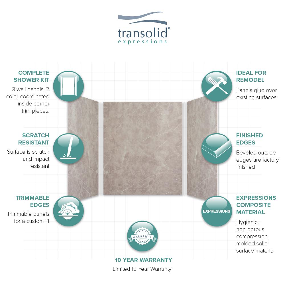 Bisque Transolid EWK606072-38 Expressions 3-Panel Shower Wall Kit 60-in L x 60-in W x 72-in H