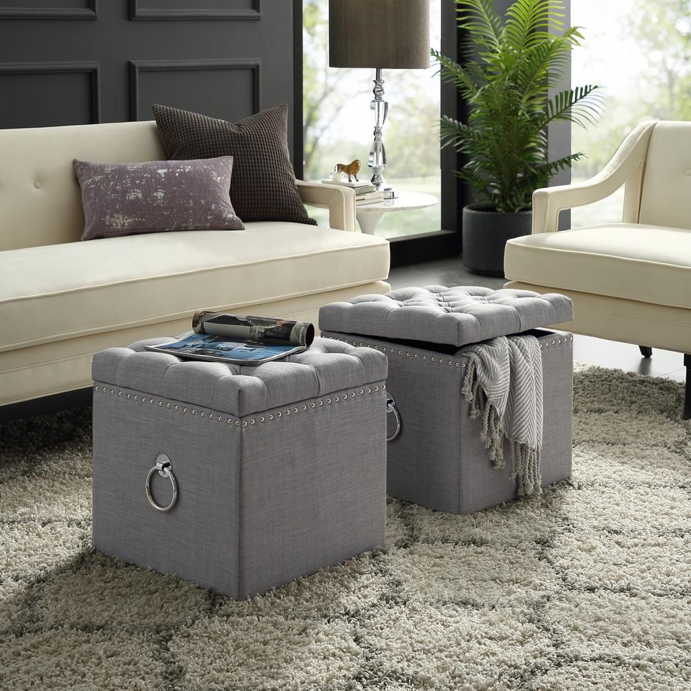 Inspired Home Micella Light Grey Chrome Linen Nailhead Trim Inspired Home Micella Light Grey Chrome Linen Nailhead Trim