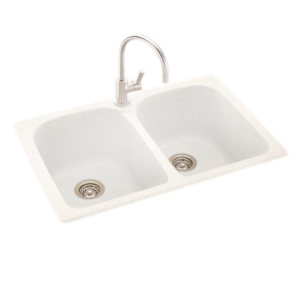 Swan Dual Mount Composite 33 in. 1Hole Double Bowl Kitchen Sink in