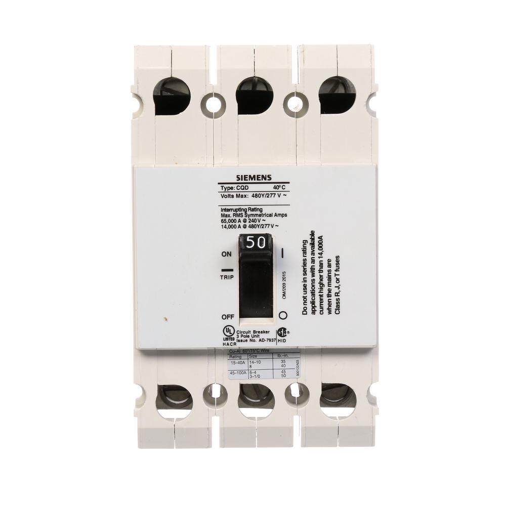 Siemens 50 Amp Triple Pole Type CQD Cable In Cable Out DIN Rail Circuit Breaker by Siemens