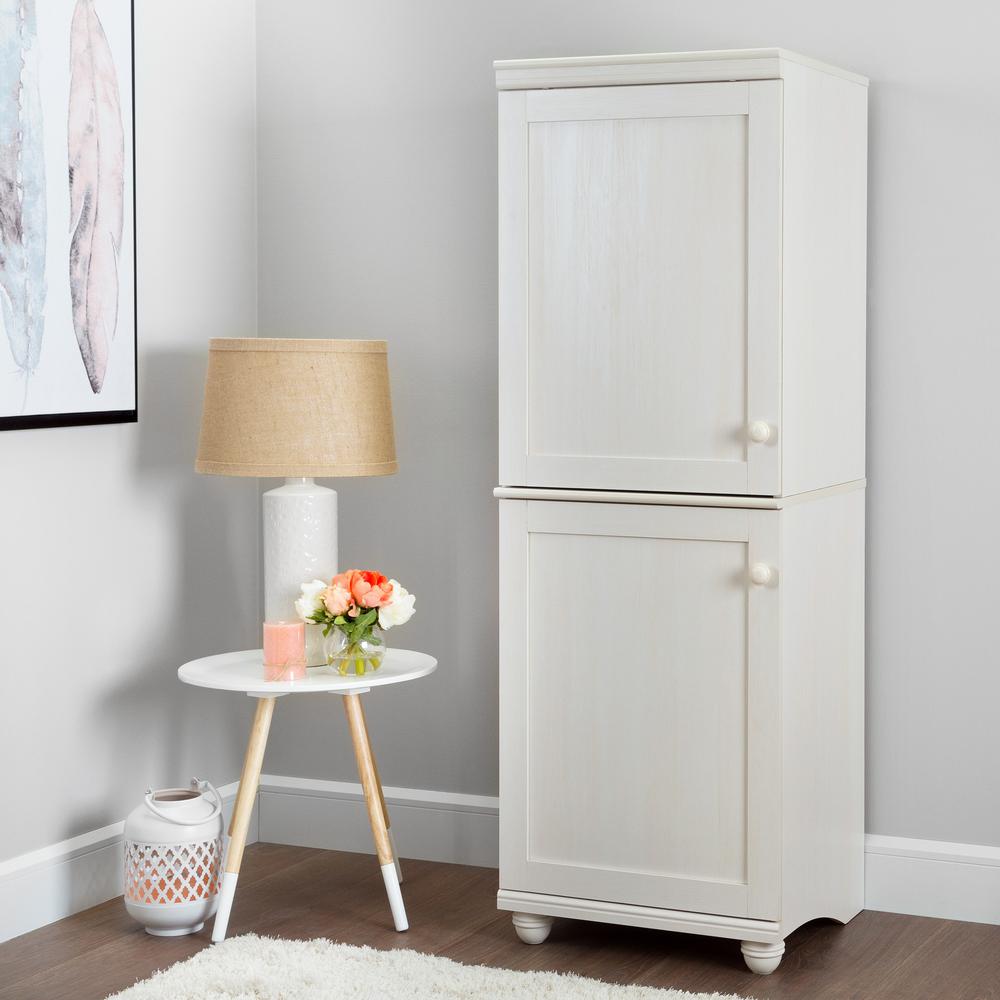 South Shore Hopedale White Wash 2 Door Narrow Storage Cabinet