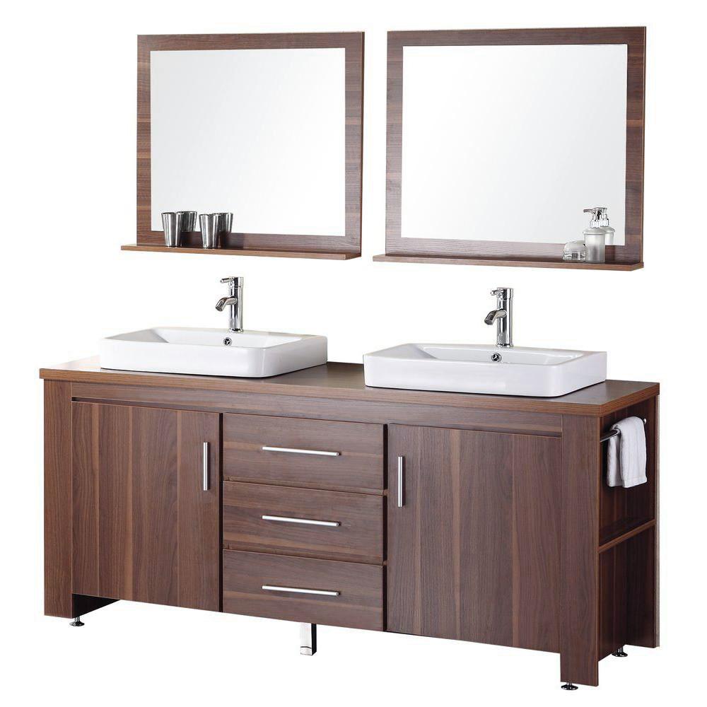Design Element Washington 72 in. W x 22 in. D Vanity in Toffee with Wood Vanity Top and Mirror 