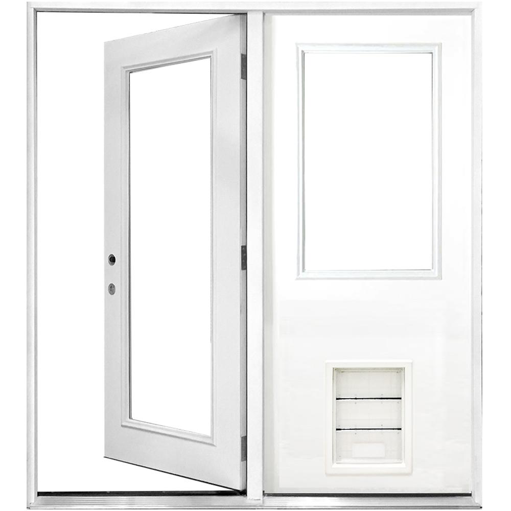 White Center Hinged Patio Double Door Doors Windows The Clear Lite Primed White Fibergl Prehung Right Hand