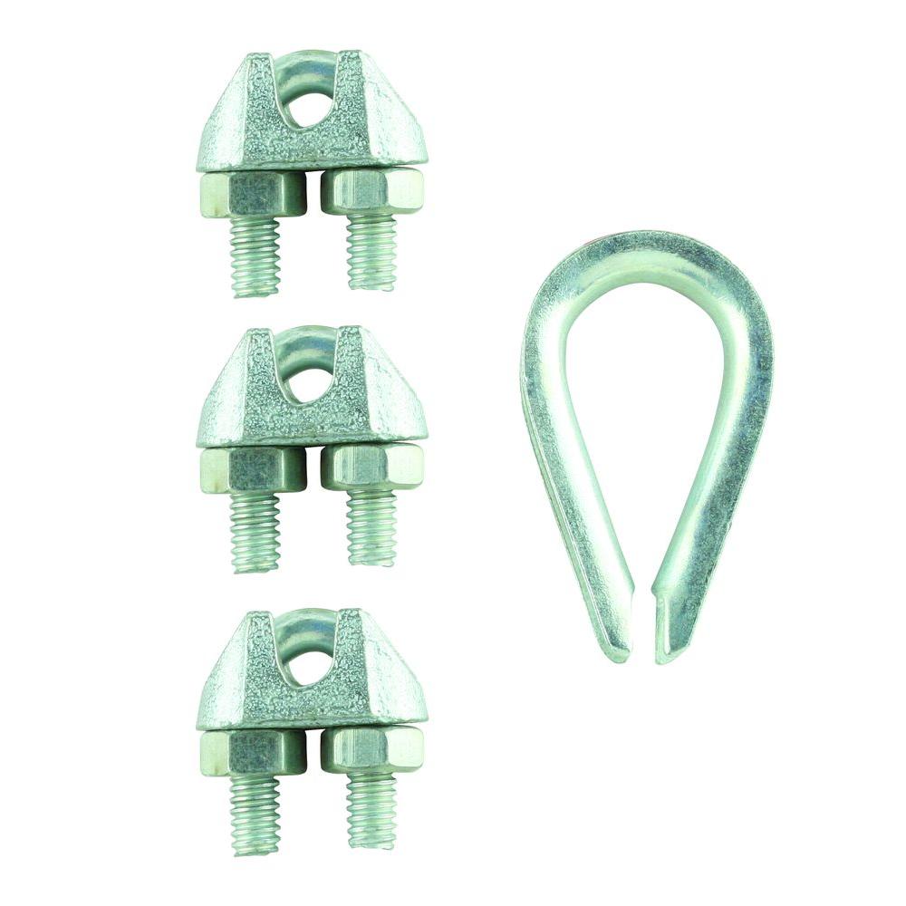 Fits 3//16 Diameter Set of 6 Non-Rust Galvanized Steel Wire Rope Clip Cable...