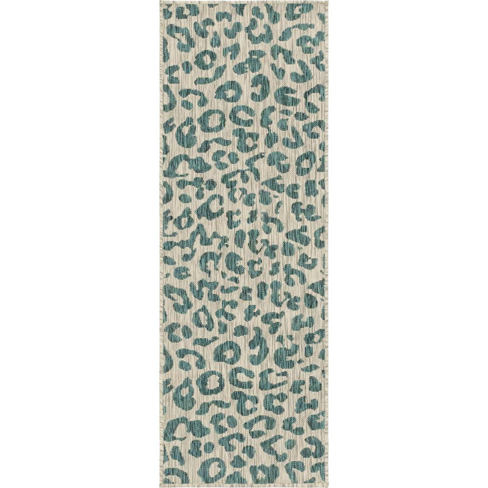 Unique Loom Teal Leopard Outdoor 6 ft. Runner Rug-3145240 - The Home Depot