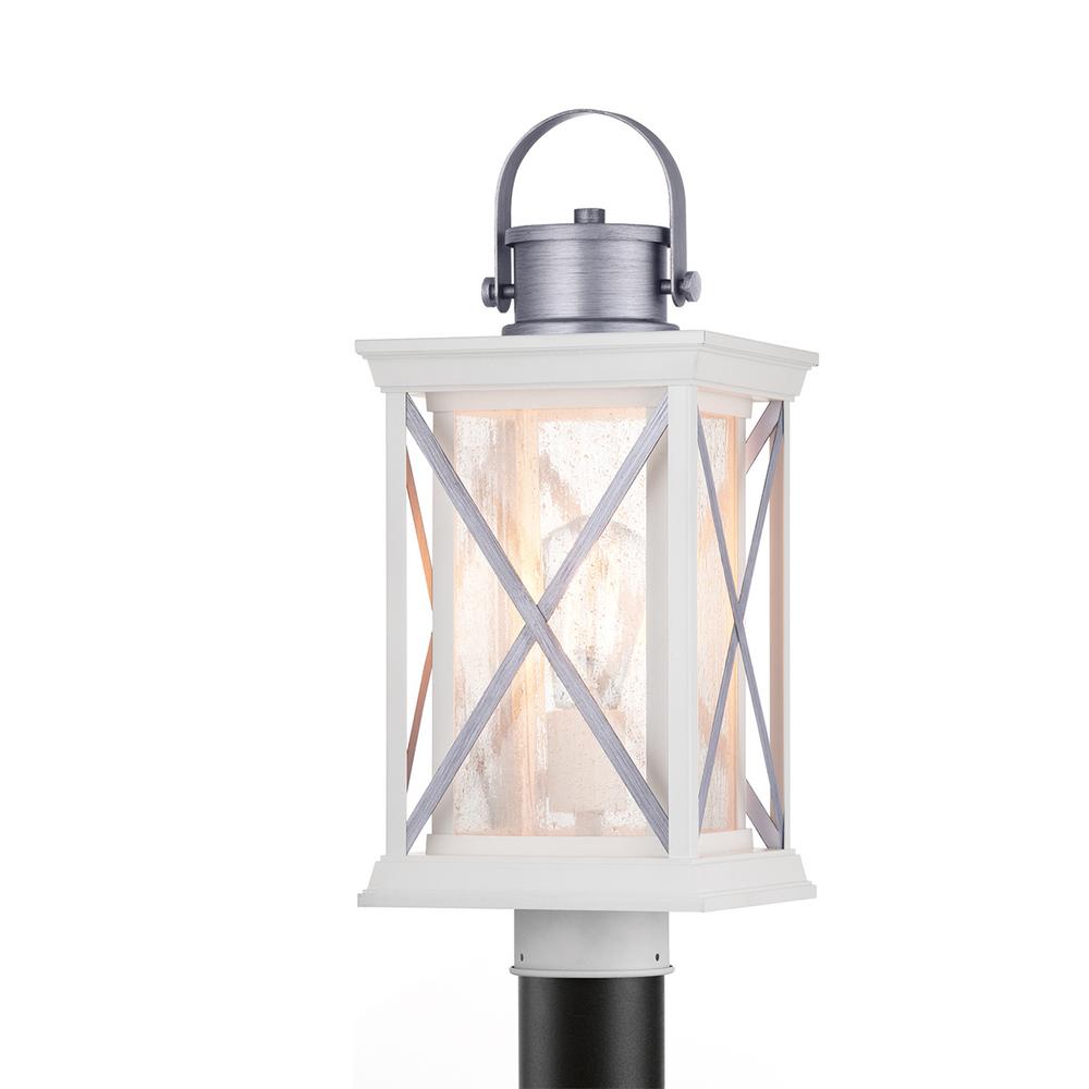 Pendleton 1 Light Outdoor Satin White Post With Antique Silver Accents