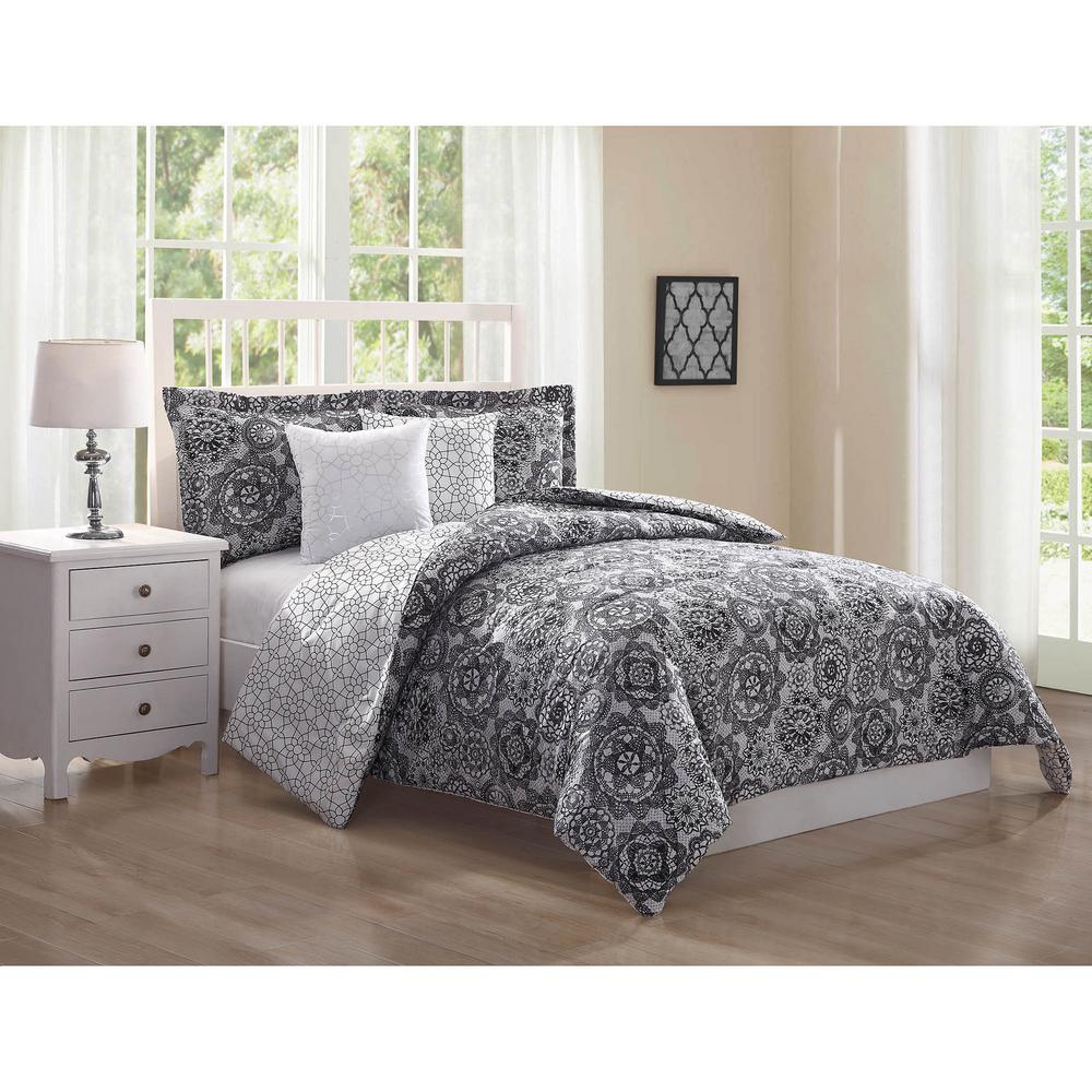 Unbranded Bianca 5Piece Black/White/Grey Queen Comforter SetYMZ007590