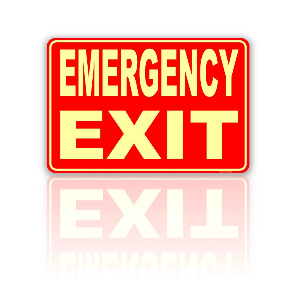 8 In X 12 In Emergency Exit Sign Plastic Glow In The Dark Pse 0028 The Home Depot