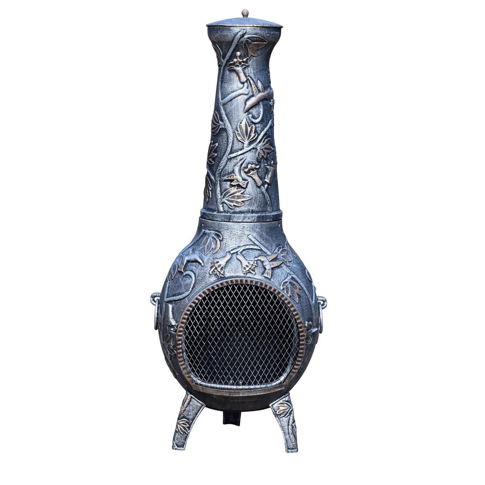 Hummingbird Cast Metal 53 inch Tall Chimenea with Built-in Handles Log Grate...