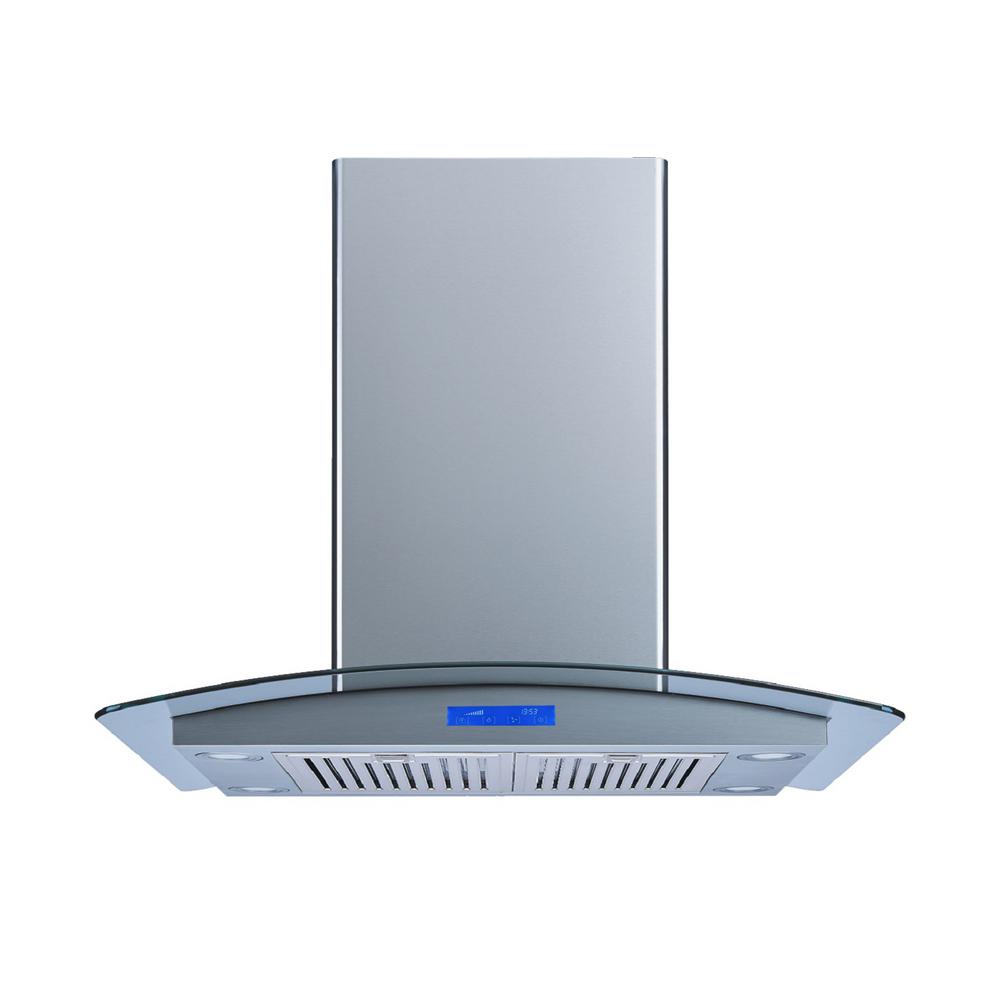 Winflo 30 in. 480 CFM Convertible Island Mount Range Hood in Stainless Steel and Glass with Baffle Filters and Touch Control