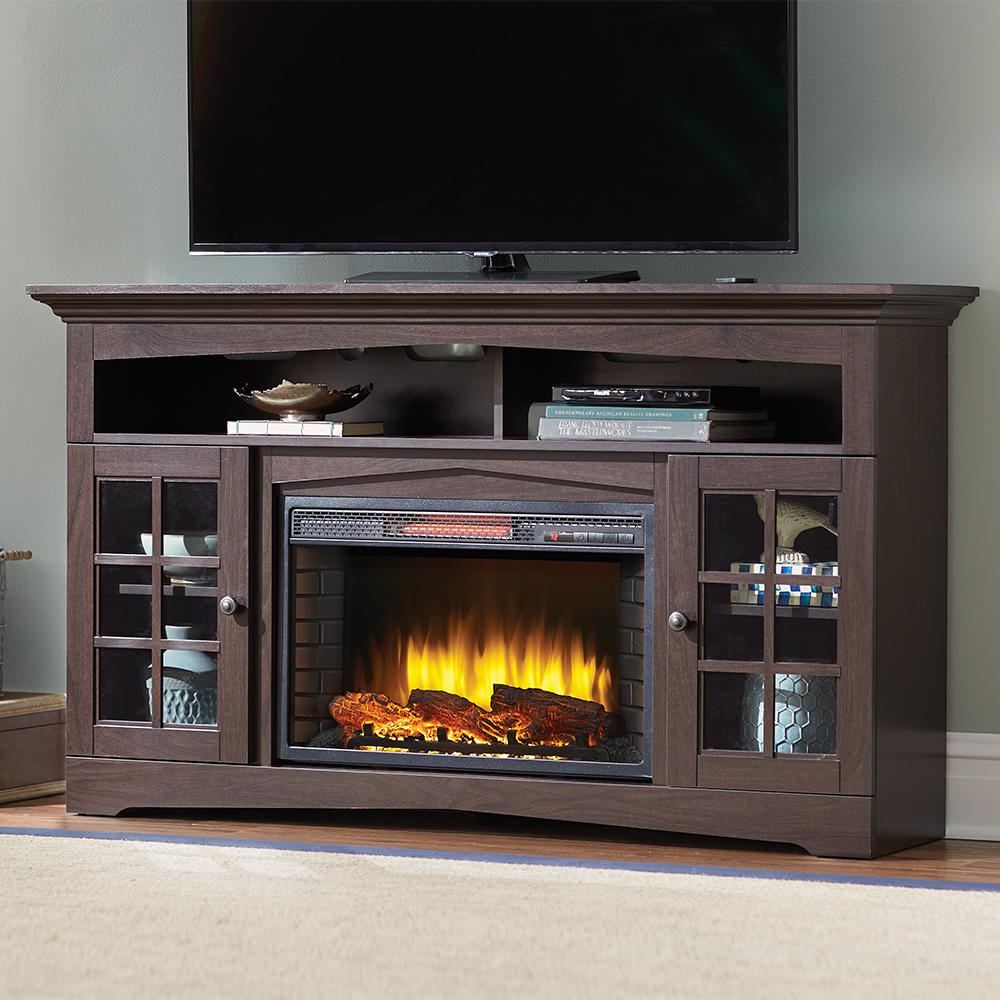 Home Decorators Collection Avondale Grove 59 in. TV Stand Infrared Electric Fireplace in 